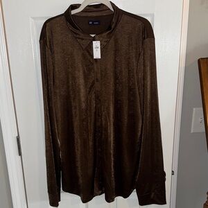GAP Dark Brown Satin Button-Up Blouse